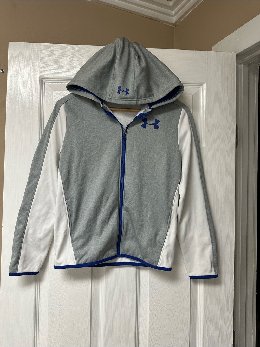 Under Armour Gray, White & Blue Hooded Zip-Up Jacket - Kids